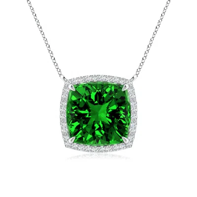ANGARA LAB-GROWN CUSHION EMERALD HALO PENDANT WITH FILIGREE