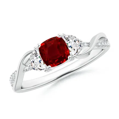 ANGARA LAB-GROWN CUSHION RUBY AND HALF MOON DIAMOND LEAF RING