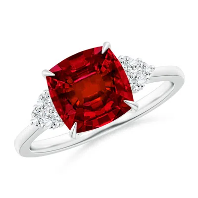ANGARA LAB-GROWN CUSHION RUBY ENGAGEMENT RING WITH TRIO DIAMONDS