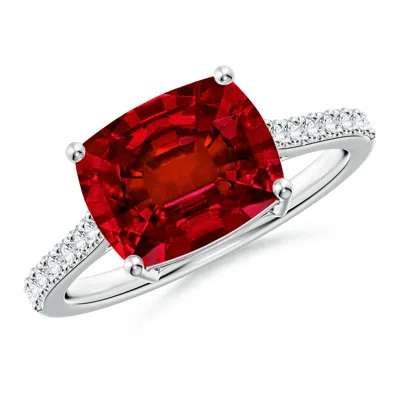 ANGARA LAB-GROWN EAST-WEST CUSHION RECTANGULAR RUBY CATHEDRAL ENGAGEMENT RING