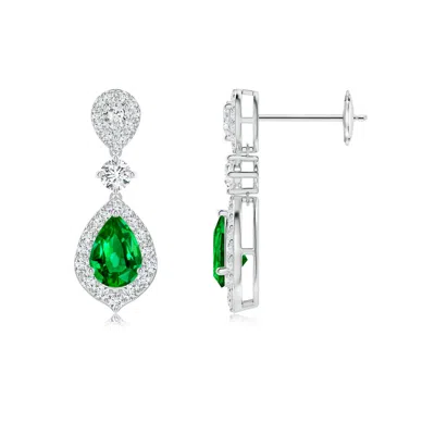 ANGARA LAB-GROWN EMERALD AND DIAMOND HALO TEARDROP EARRINGS