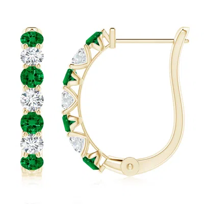 ANGARA LAB-GROWN EMERALD AND DIAMOND HUGGIE HOOP EARRINGS