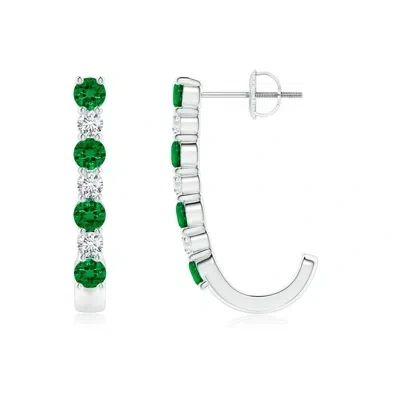 ANGARA LAB-GROWN EMERALD AND DIAMOND J-HOOP EARRINGS
