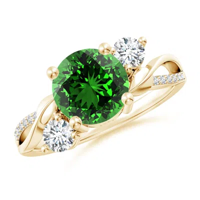 ANGARA LAB-GROWN EMERALD AND DIAMOND TWISTED VINE ENGAGEMENT RING