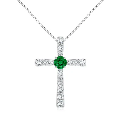 ANGARA LAB-GROWN EMERALD AND LAB DIAMOND CROSS PENDANT