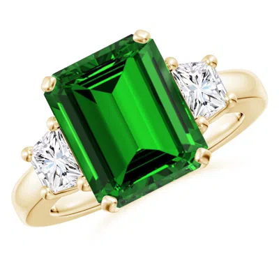 ANGARA LAB-GROWN EMERALD AND LAB DIAMOND THREE STONE RING