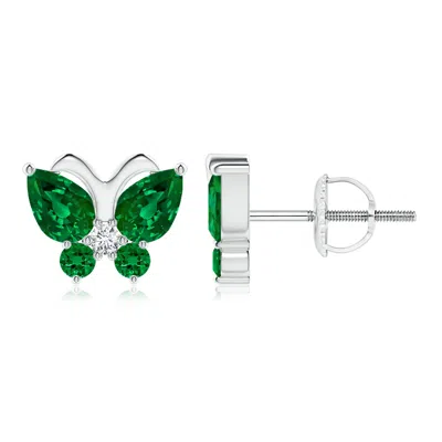 ANGARA LAB-GROWN EMERALD BUTTERFLY STUD EARRINGS WITH LAB DIAMOND