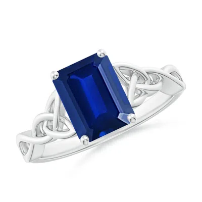 ANGARA LAB-GROWN EMERALD-CUT BLUE SAPPHIRE CELTIC KNOT ENGAGEMENT RING