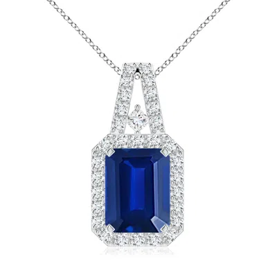 ANGARA LAB-GROWN EMERALD-CUT BLUE SAPPHIRE HALO PENDANT