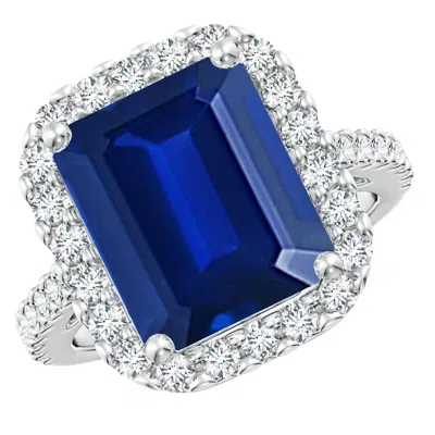 ANGARA LAB-GROWN EMERALD-CUT BLUE SAPPHIRE HALO RING