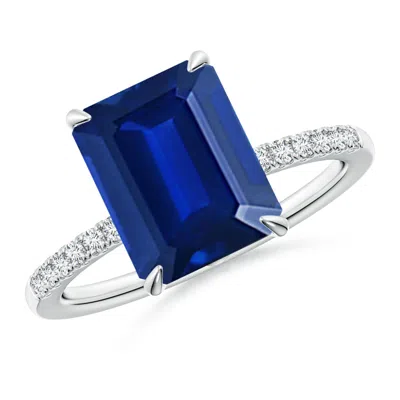 ANGARA LAB-GROWN EMERALD-CUT BLUE SAPPHIRE HIDDEN HALO ENGAGEMENT RING