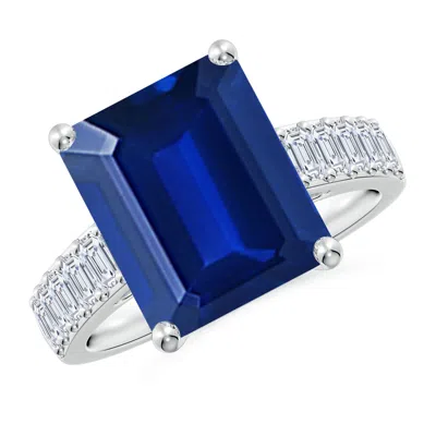 ANGARA LAB-GROWN EMERALD-CUT BLUE SAPPHIRE RING WITH DIAMOND ACCENTS