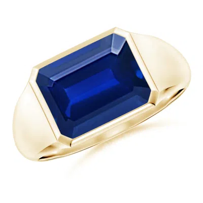 ANGARA LAB-GROWN EMERALD-CUT BLUE SAPPHIRE SIGNET RING