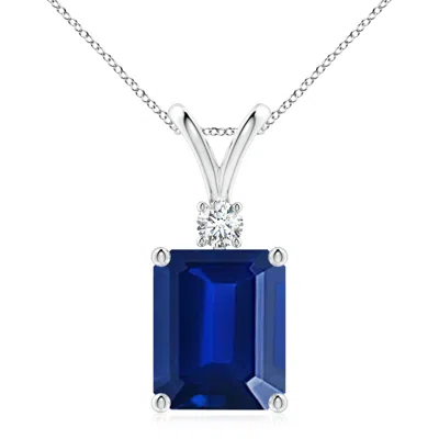 ANGARA LAB-GROWN EMERALD-CUT BLUE SAPPHIRE SOLITAIRE PENDANT WITH DIAMOND