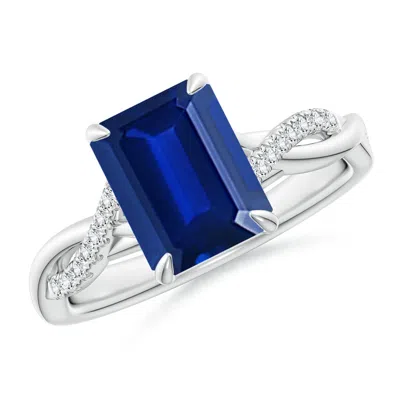 ANGARA LAB-GROWN EMERALD-CUT BLUE SAPPHIRE TWISTED SHANK ENGAGEMENT RING