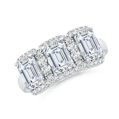 ANGARA LAB-GROWN EMERALD-CUT DIAMOND HALO THREE STONE RING