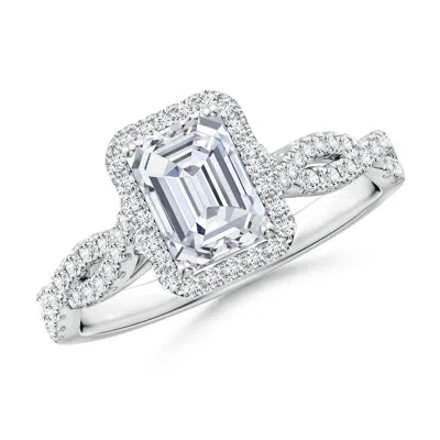 ANGARA LAB-GROWN EMERALD-CUT DIAMOND HALO TWISTED SHANK ENGAGEMENT RING