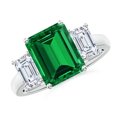 ANGARA LAB-GROWN EMERALD-CUT EMERALD AND LAB DIAMOND THREE STONE RING