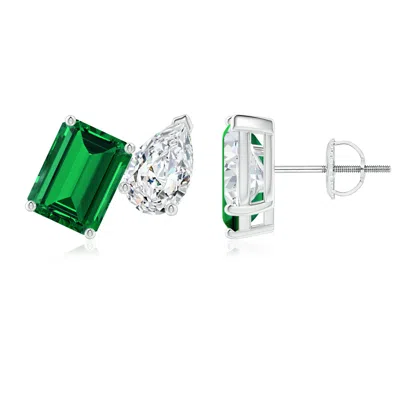 ANGARA LAB-GROWN EMERALD-CUT EMERALD AND PEAR DIAMOND TWO STONE EARRINGS