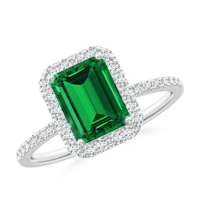 ANGARA LAB-GROWN EMERALD-CUT EMERALD CLASSIC HALO ENGAGEMENT RING