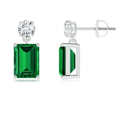 ANGARA LAB-GROWN EMERALD-CUT EMERALD DROP EARRINGS WITH LAB DIAMOND
