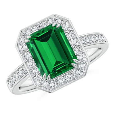 ANGARA LAB-GROWN EMERALD-CUT EMERALD ENGAGEMENT RING WITH LAB DIAMOND HALO