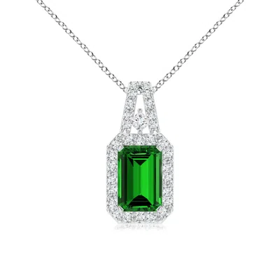 ANGARA LAB-GROWN EMERALD-CUT EMERALD HALO PENDANT