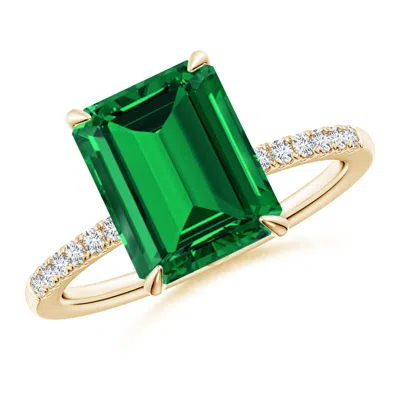 ANGARA LAB-GROWN EMERALD-CUT EMERALD HIDDEN HALO ENGAGEMENT RING