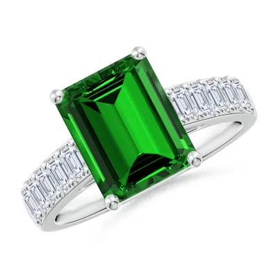 ANGARA LAB-GROWN EMERALD-CUT EMERALD RING WITH DIAMOND ACCENTS