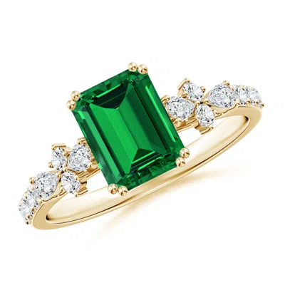 ANGARA LAB-GROWN EMERALD-CUT EMERALD SIDE STONE ENGAGEMENT RING WITH ACCENTS