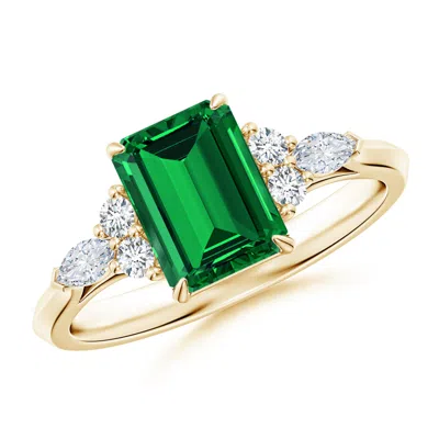 ANGARA LAB-GROWN EMERALD-CUT EMERALD SIDE STONE ENGAGEMENT RING WITH DIAMONDS