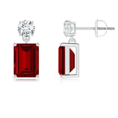 ANGARA LAB-GROWN EMERALD-CUT RUBY DROP EARRINGS WITH LAB DIAMOND