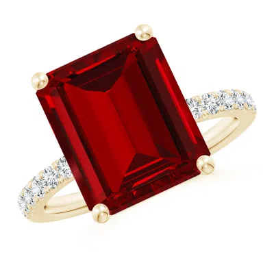 ANGARA LAB-GROWN EMERALD-CUT RUBY ENGAGEMENT RING WITH LAB DIAMONDS