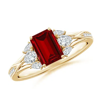 ANGARA LAB-GROWN EMERALD-CUT RUBY ENGAGEMENT RING WITH LAB PEAR DIAMONDS