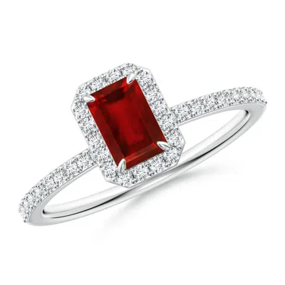 ANGARA LAB-GROWN EMERALD-CUT RUBY HALO ENGAGEMENT RING