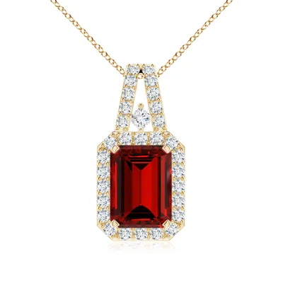 ANGARA LAB-GROWN EMERALD-CUT RUBY HALO PENDANT