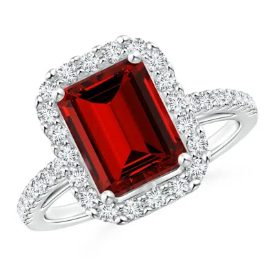 ANGARA LAB-GROWN EMERALD-CUT RUBY HALO RING