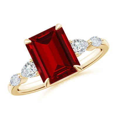 ANGARA LAB-GROWN EMERALD-CUT RUBY SIDE STONE ENGAGEMENT RING