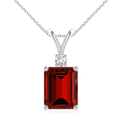 ANGARA LAB-GROWN EMERALD-CUT RUBY SOLITAIRE PENDANT WITH DIAMOND