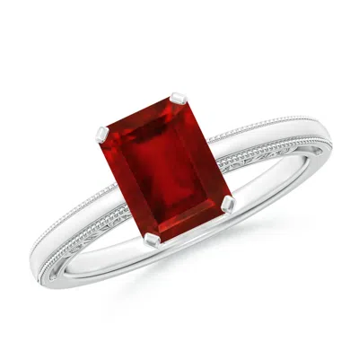 ANGARA LAB-GROWN EMERALD CUT RUBY SOLITAIRE RING WITH MILGRAIN