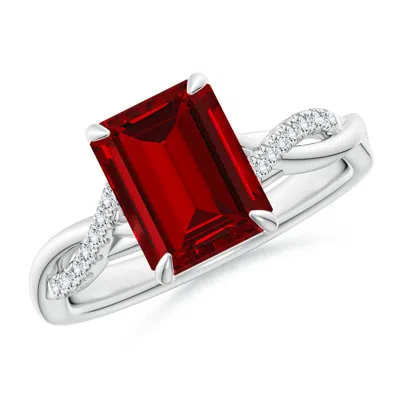 ANGARA LAB-GROWN EMERALD-CUT RUBY TWISTED SHANK ENGAGEMENT RING