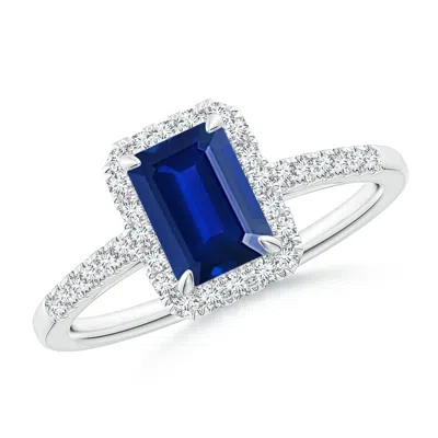 ANGARA LAB-GROWN EMERALD-CUT SAPPHIRE RING WITH DIAMOND HALO