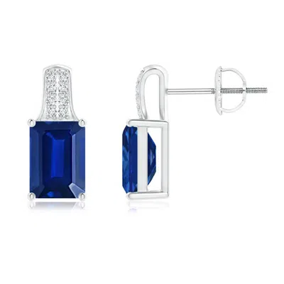 ANGARA LAB-GROWN EMERALD-CUT SAPPHIRE STUDS WITH DIAMOND ACCENTS