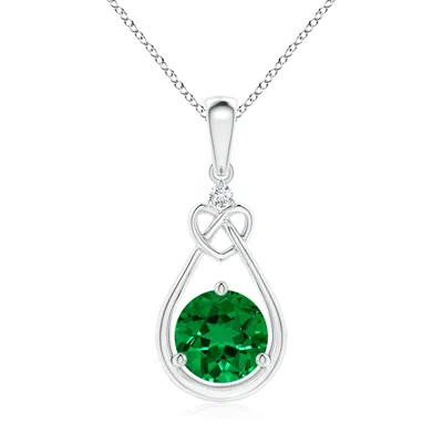 ANGARA LAB-GROWN EMERALD KNOTTED HEART PENDANT WITH LAB DIAMOND
