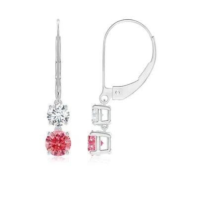 ANGARA LAB-GROWN FANCY INTENSE PINK AND WHITE DIAMOND LEVERBACK DANGLE EARRINGS