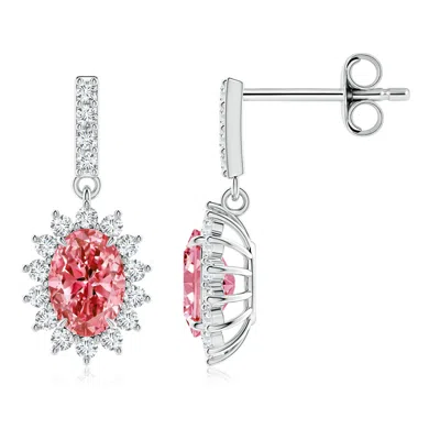 ANGARA LAB-GROWN FANCY INTENSE PINK DIAMOND DANGLE EARRINGS WITH FLORAL HALO