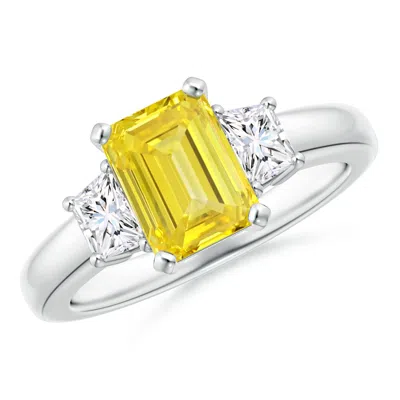 ANGARA LAB-GROWN FANCY INTENSE YELLOW AND WHITE DIAMOND THREE STONE RING