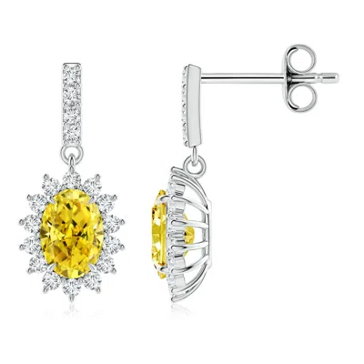 ANGARA LAB-GROWN FANCY INTENSE YELLOW DIAMOND DANGLE EARRINGS WITH FLORAL HALO