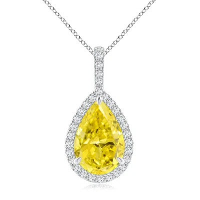 ANGARA LAB-GROWN FANCY INTENSE YELLOW DIAMOND TEARDROP PENDANT WITH HALO