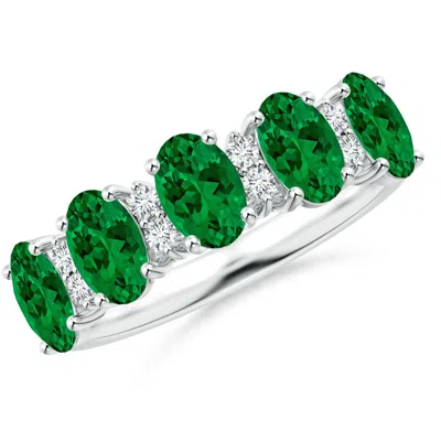 ANGARA LAB-GROWN FIVE STONE EMERALD AND DIAMOND WEDDING RING
